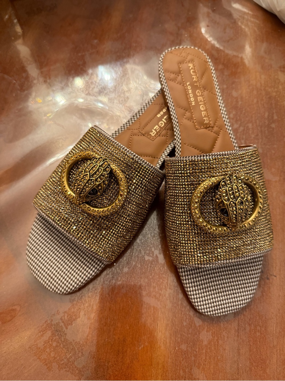 Kurt Geiger Gold Crystal Embellished Slide Mules